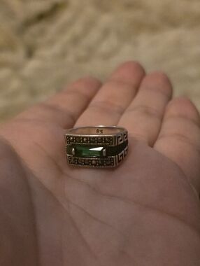 Sterling Silver Signet Green Ring